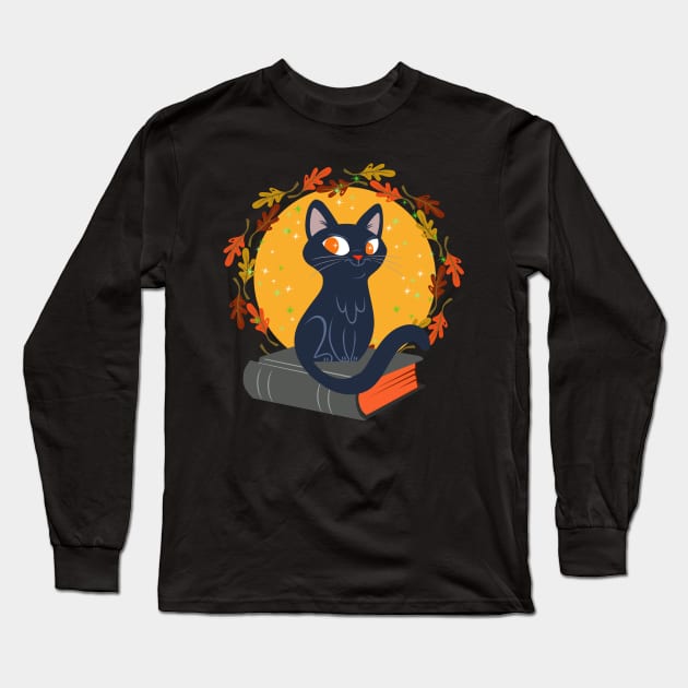 black cat and spell book Long Sleeve T-Shirt by richhwalsh